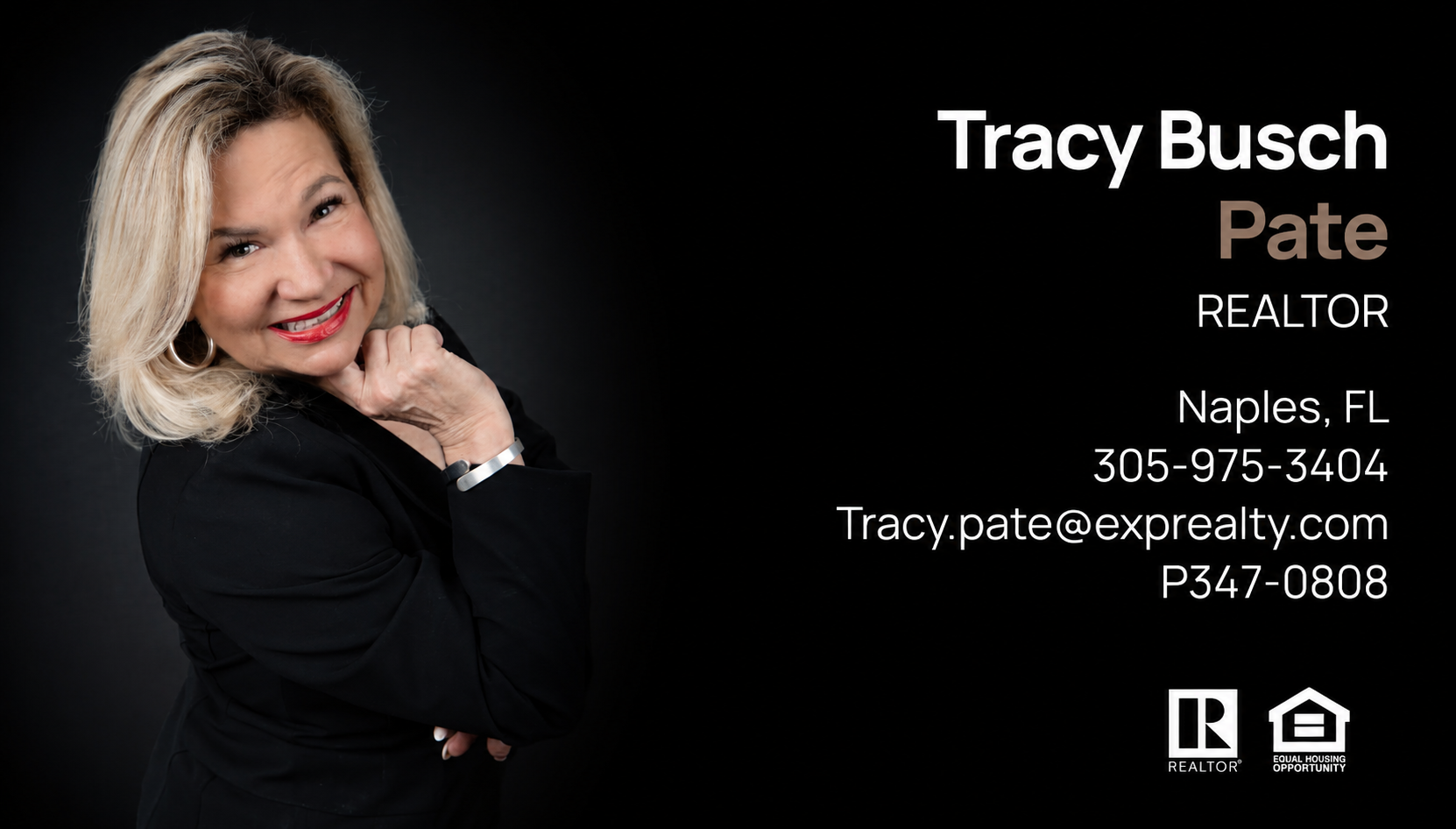 Realtor business card for Tracy Busch Pate